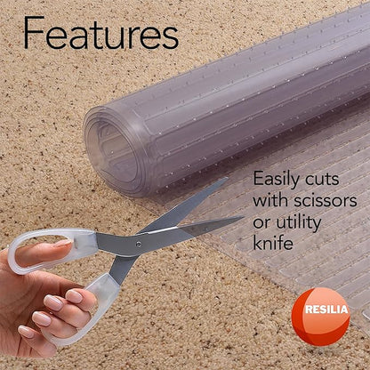 RESILIA Deep-Pile Carpet Runner - Plastic Vinyl Carpet & Rug Protector, Waterproof Clear Vinyl Floor Runners, 27 Inches Wide x 25 Feet Long, Made in The USA