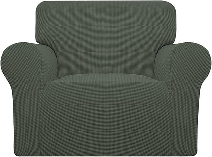 Easy-Going Stretch Chair Sofa Slipcover 1-Piece Couch Sofa Cover Furniture Protector Soft with Elastic Bottom for Kids, Pet. Spandex Jacquard Fabric Small Checks (Chair, Olive Green)