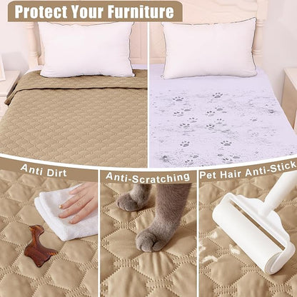 Smiry Waterproof Dog Bed Cover Blanket, Soft Reversible Pet Blanket, Washable Leakproof Cats Dogs Couch Cover for Sofa, Couch, Furniture, Plaid (82x102 Inch, Camel/Beige)
