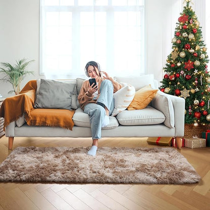 ONASAR Runner Rugs for Bedroom Living Room, Tie-Dyed Beige 2x6 Washable Bedside Hallway Fluffy Area Rug, Ultra Soft Plush Furry Faux Fur Non Slip Floor Carpet for Nursery Kids Dorm Closet Home Decor