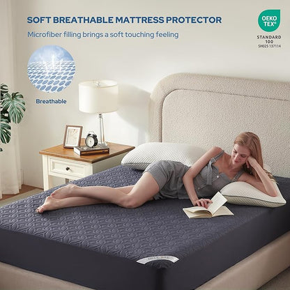 BEDLORE Waterproof Mattress Protector, Full Size Mattress Pad with Deep Pocket 6"-15" Depth, Soft Dirt-Proof Double Bed Mattress Cover for Bedroom, College Dorm, Hotel (Navy Blue)