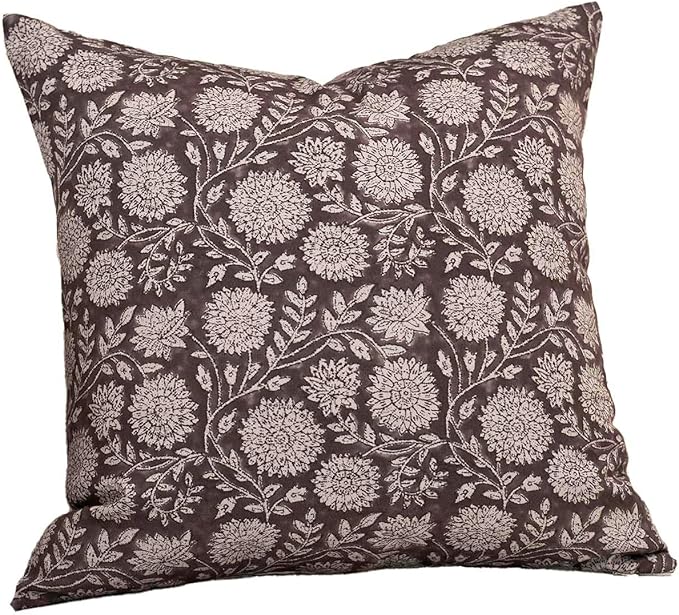Amor Virisso Floral Pillow Covers 18x18 Throw Pillow Covers Vintage Block Print Pillow Cover Neutral Couch Pillows for Living Room Farmhouse Decorative Accent Sofa Pillows, Dark Brown