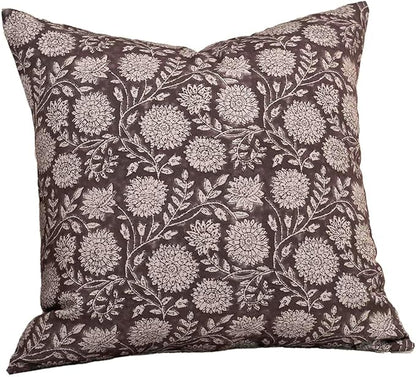 Amor Virisso Floral Pillow Covers 18x18 Throw Pillow Covers Vintage Block Print Pillow Cover Neutral Couch Pillows for Living Room Farmhouse Decorative Accent Sofa Pillows, Dark Brown