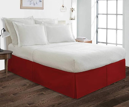 Bed Skirt - 100% Cotton 800 Thread Count Box Pleated Bed Skirt - Luxury Pleated Dust Ruffle, Hotel Quality Modern Bed Skirt, Easy Fit with 12 Inch Tailored Drop, Olympic Queen, Burgundy