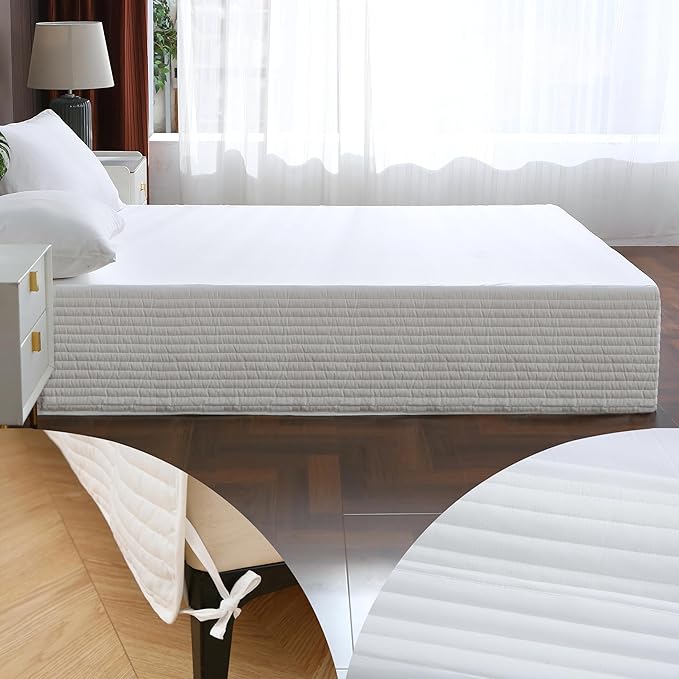 Queen Bed Skirt-Box Spring Cover with 14 Inch Tailored Drop,Wrinkle and Fade Resistant Hotel Wrap Around Bed Skirts,Bed Frame Cover (Horizontal Stripe White, Queen)
