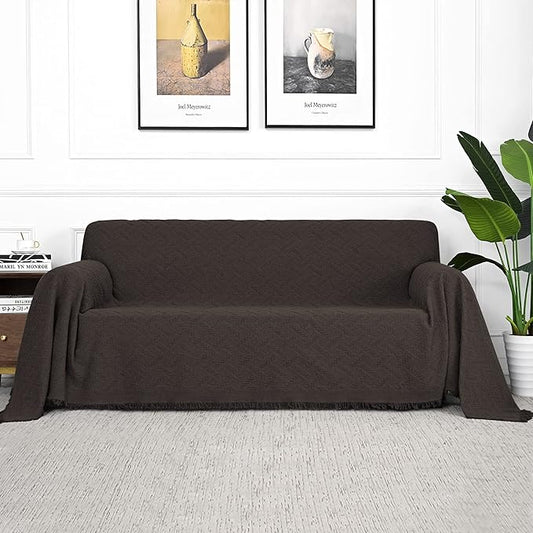 MYSKY HOME Couch Cover Chocolate Sofa Covers for 2 Cushion Couch Geometrical Sectional Couch Cover Living Room Sofa Throws Sofa Slipcovers for Pets, Kids (X-Large, 91" x 118", Chocolate)