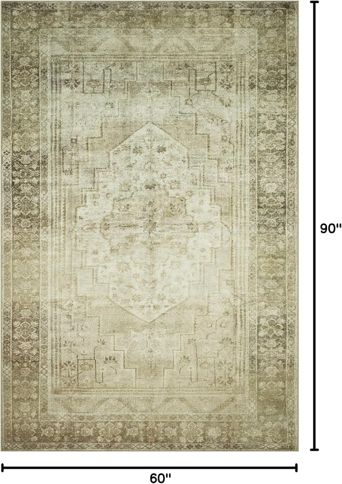 Loloi Magnolia Home by Joanna Gaines Banks Collection BAN-06 Natural/Granite 5'-0" x 7'-6", .13" Pile Height, Machine Washable, Area Rug