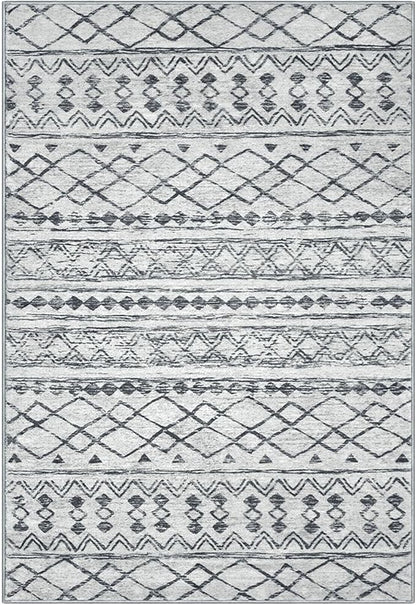 KUTA 3x5 Entryway Rug, Grey Non-Slip Washable Low-Pile Boho Moroccan Living Room Area Rug, Ultra Soft Distressed Geometric Print Throw Carpet for Entrance, Bedroom, Nursery, Dorm, Kitchen