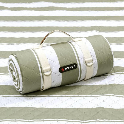 HX&OD Outdoor Picnic Blanket Extra Large, 80”x60” Waterproof Picnic Mat Foldable Camping Blanket Portable with Carry Strap for Beach Mat (Green)
