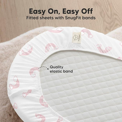 2-Pack Organic Bassinet Sheets for Girls, Boys - 100% Cotton Bassinet Mattress Sheets Compatible with Halo Bassinest Swivel Sleeper, Graco,Baby Delight,Chicco,Unisex Fitted Bassinet Sheets (Dreamland)