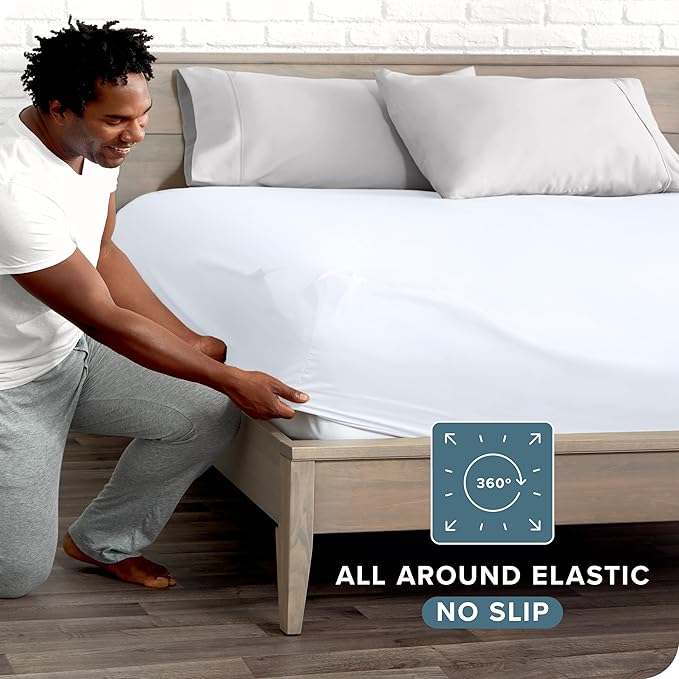 Bare Home Fitted Bottom Sheet Full XL Size - Premium 1800 Microfiber - Ultra-Soft Hotel Luxury - Deep Pocket - Durable and Long Lasting - Extra Long Fitted Sheet (Full XL, White)