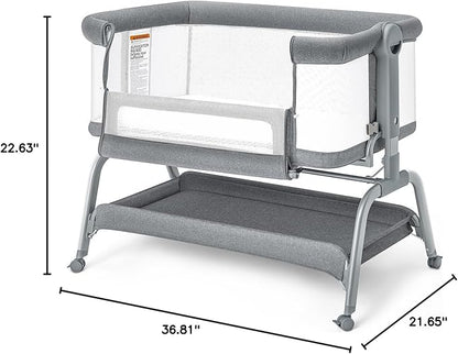 BabyBond Baby Bassinet, 3 in 1 Bassinet Bedside Sleeper with Washable Soft Mattress and Sheet, 6 Height Adjustable Bedside Crib, 4-Sided Mesh Bedside Bassinet for Baby