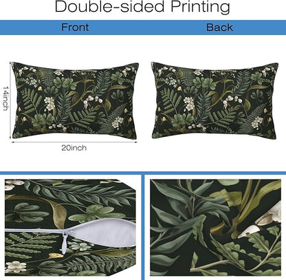 Spring Floral Throw Pillow Covers Set of 2 Green Herbs Botanical Pillow Covers 20x12 Inch Modern Farmhouse Home Decorative Pillow Cases Cushion Cover for Sofa Living Room Office