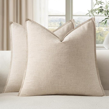 EMEMA Decorative Linen Throw Pillow Covers 26x26 Inch Natural Beige Boho Farmhouse Neutral Couch Throw Pillows for Bed Pack of 2 Accent Pillowcase Modern Sofa Cushion Livingroom Home