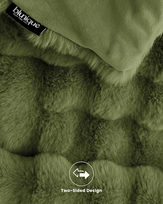Ultra Soft Cozy Faux Fur Throw Blanket, Fuzzy Plush Thick Bubble Blanket, Oversize Luxury Fluffy Blanket for Couch, Bed, and Living Room, 60x80 Inches, Sage