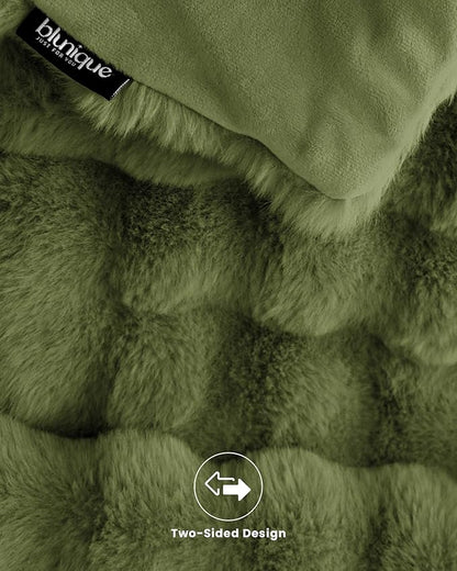 Ultra Soft Cozy Faux Fur Throw Blanket, Fuzzy Plush Thick Bubble Blanket, Oversize Luxury Fluffy Blanket for Couch, Bed, and Living Room, 60x80 Inches, Sage