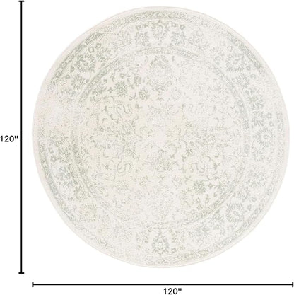 SAFAVIEH Adirondack Collection Area Rug - 10' Round, Ivory & Sage, Distressed Vintage Floral Design, Non-Shedding & Easy to Clean, Ideal for Living Room, Bedroom, Dining Space (ADR109V)