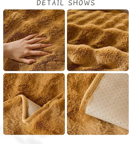 Faux Fur Couch Cover Fuzzy Soft Plush Thick Bubble Sofa Cover Luxury Sectional Couch Covers Luxury Anti-Slip Sofa Slipcover Washable Furniture Protector (Brown Yellow,36"x82")