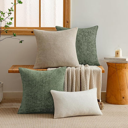 a moment Moss Green Chenille Throw Pillow Covers 16x16 Inch Pack of 2 Modern Decorative Throw Pillow Covers Farmhouse Cross Covers Home Decor for Sofa Bedroom Living Room