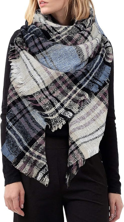 American Trends Women's Cozy Warm Winter Fall Blanket Scarf Stylish Soft Chunky Checked Giant Scarves Shawls