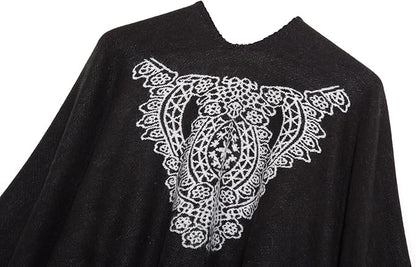 Women's Vintage Pattern Open Front Poncho Cape Shawl Winter Shawl Wraps