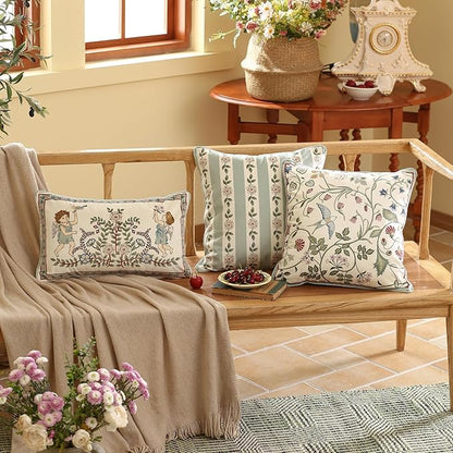 Square Throw Pillow Covers Pack of 2,Green Cozy Velvet Farmhouse with Flowers and Leaves Pattern Pillowcases,Decoration Pillows Cushion Covers for Couch Sofa Bed Car Chair,18"x18"