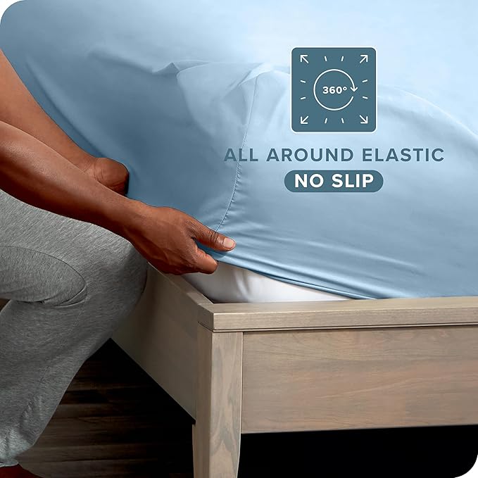 Bare Home 2-Pack Fitted Bottom Sheets Twin - Premium 1800 Ultra-Soft Wrinkle Resistant Microfiber - Deep Pocket (Twin, Light Blue)