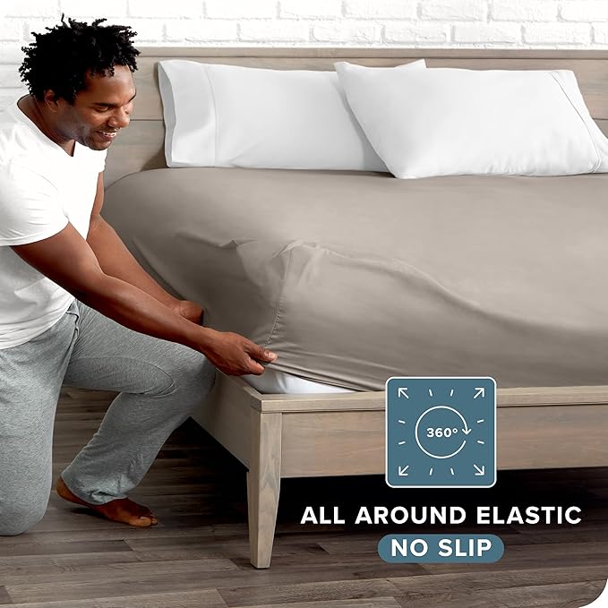 Fitted Bottom Sheet Twin Size - Premium 1800 Microfiber - Ultra-Soft Hotel Luxury - Deep Pocket - Durable and Long Lasting - Fitted Sheet (Twin, Khaki)