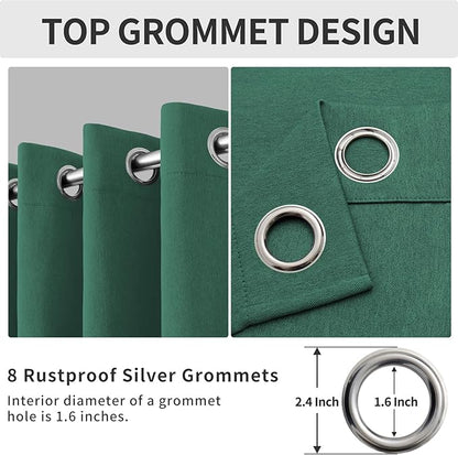 Easy-Going Linen Look Blackout Curtain Grommet Window Curtain Drapes for Bedroom, Living Room Thermal Insulated Room Darkening (2 Panels, 52x108 inch, Green)