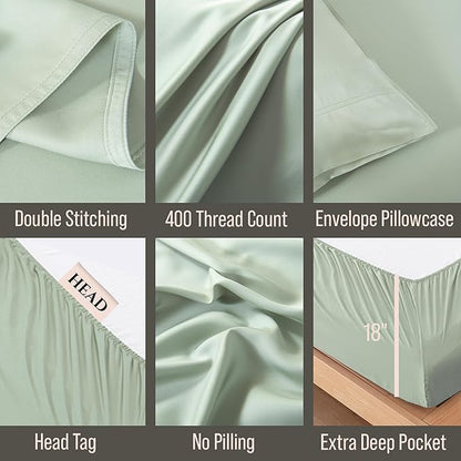 Bella Coterie Luxury Bamboo Viscose King Size Sheet Set | 100% Organically Grown | Ultra Soft | Cooling for Hot Sleepers | 18" Deep Pocket [Sea Glass]
