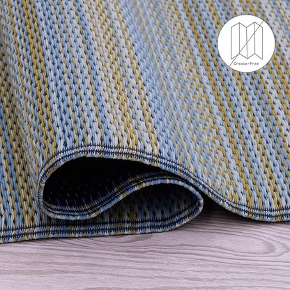 Fab Habitat Outdoor Rug - Waterproof, Fade Resistant, Crease-Free - Premium Recycled Plastic - Striped - Patio, Deck, Porch, Balcony, Laundry Room - Cancun - Shadow Blue - 4 x 6 ft