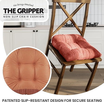 Klear Vu Gripper Overstuffed Universal Non-Slip Dining Chair Cushions for Kitchen Decor or Office Use, U-Shaped Skid-Proof Seat Pad, 17x17 Inches, 2 Count (Pack of 1), Clay