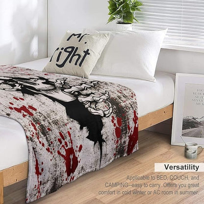 Horror Skull Throw Blanket, Halloween Day of The Dead Vintage Gothic Scary Blood Hand Soft Warm Fleece Blanket for Bed Couch Living Room All Season, 40"x50"