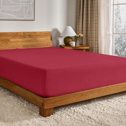 Bare Home Flannel Fitted Bottom Sheet 100% Cotton, Velvety Soft Heavyweight - Double Brushed Flannel - Deep Pocket (Twin, Red)
