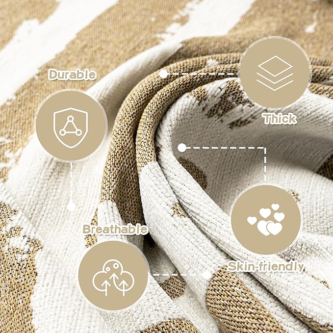 MEETSKY Boho Couch Covers for 2 Cushion Couch Sofa, Sofa Covers Washable Couch Cover for Sectional Sofa, Chenille Couch Protector for Kids, Dogs, Khaki