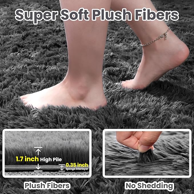 5x8 Area Rugs for Living Room: Soft Fluffy Shag Grey Rugs for Bedroom, Non Slip Large Fuzzy Plush Rug Indoor Floor Carpet for Nursery Kids Boys Girls Room, Dorms, Playroom, Modern Home Decor