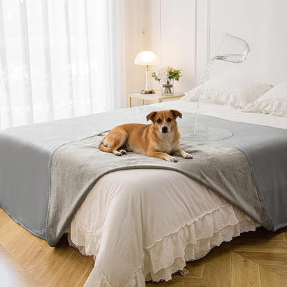 Waterproof Blanket for Bed King Size, Leak Proof Dog Couch Blankets Reversible, Pet Throw Sofa Furniture Protector Machine Washable-82 x108,Light Grey+Dark Grey