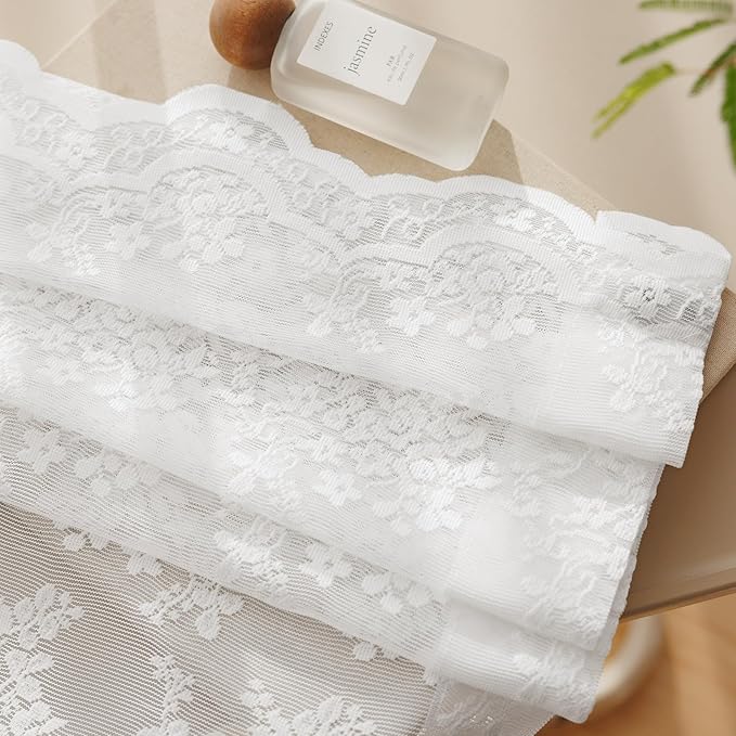 Anmao Vintage Lace Curtains 80 Inches Long 2 Panels Set, Romantic Elegant Light Filtering Semi Sheer Floral Thick Lacy Curtain Drapes for Living Room and Bedroom, Each Panel 55W x 80L, Bright White
