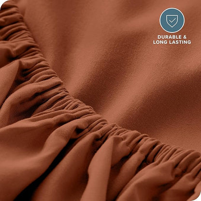 Bare Home Fitted Bottom Sheet Twin Extra Long Size - Premium 1800 Microfiber - Ultra-Soft Hotel Luxury - Deep Pocket - Durable and Long Lasting (Twin XL, Terracotta)