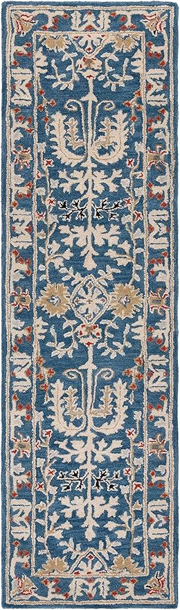 SAFAVIEH Antiquity Collection Runner Rug - 2'3" x 16', Dark Blue & Multi, Handmade Traditional Oriental Wool, Ideal for High Traffic Areas in Living Room, Bedroom (AT64B)