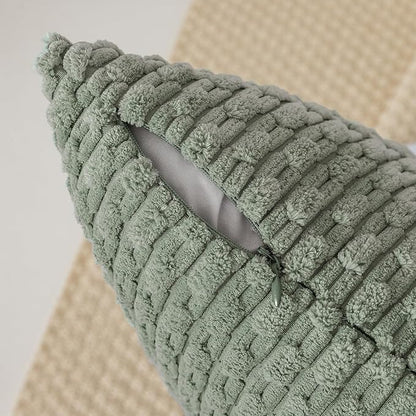 Kevin Textile 20x54 Inch Long Body Lumbar 1 Pack Boho Decorative Throw Pillow Cover Soft Striped Corduroy Rectangle Cushion Case Farmhouse Accent for Living Room Couch Sofa Bed, Greyish Green