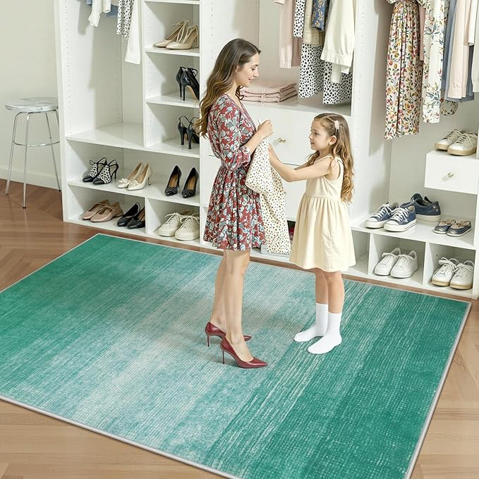 Wonnitar Modern Ombre 3x5 Area Rug, Teal Washable Bedroom Rug, Non-Slip Abstract Soft Nursery Throw Mat, Contemporary Stain Resistant Gradient Entry Soft Carpet for Bathroom Dorm (Teal, 3'x5')
