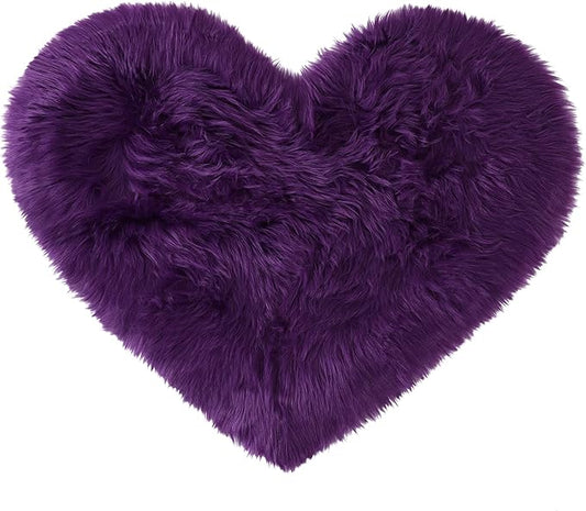 uxcell Heart Shaped Rugs for Bedroom,Small Aesthetic Carpet Girls,Cute Shaggy Floor Mirror Mat,Pastel Furry Throw Rug 2.3ftx3ft, Purple