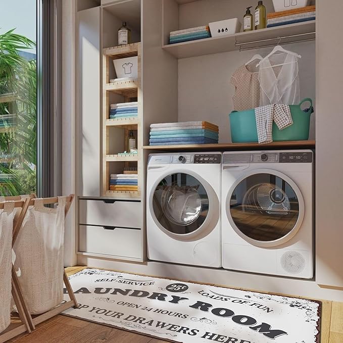 Zoke Laundry Room Rug Runner Stylish Non-Slip Laundry Room Mat 20"x47", Versatile, Waterproof Runner for Laundry, Kitchen, and Bathroom, Mudroom Decor and Farmhouse Charm