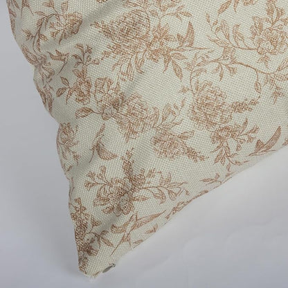 Brown Floral Pillow Cover 18x 18 Set of 2, Vintage Block Print Blooming Flower and Bird Decorative Linen Pillow Cushion Case,Modern Home Decor for Outdoor Couch Bedroom Car