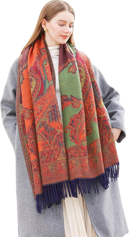 Wander Agio Warm Fashion Scarf Long Shawl Large Blanket Winter Wraps Scarves for Women Cashmere Jacquard Vintage Paisley
