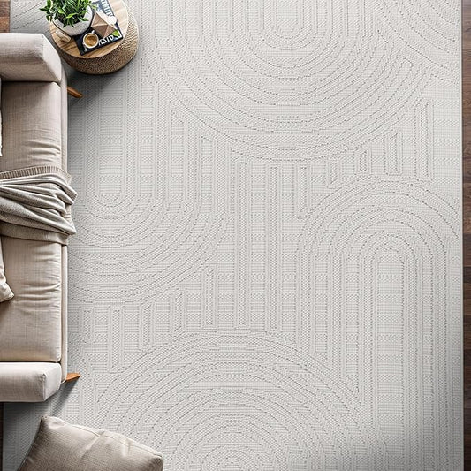 Beverly Rug Micro Loop Area Rug White 5x7 Modern Luxury Soft Circle Geometric Durable Indoor Area Rugs for Living Dining Room Office Stain Resistant Non Shedding Casual Indoor Carpet White 5 x 7