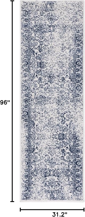 SAFAVIEH Adirondack Collection Runner Rug - 2'6" x 8', Ivory & Navy, Distressed Vintage Floral Design, Non-Shedding & Easy to Clean, Ideal for Hallway, Foyer, Entryway, Bedroom (ADR109M)