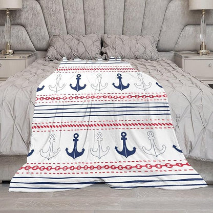 Anchor Blanket Vintage Navy Blue Red Stripe Nautical Anchor Abstract Art Printed Soft Cozy Lightweight Throw Blanket for Kids Girls Boys Women Bedroom Living Room Dorm Chair Sofa Travel 70x80in