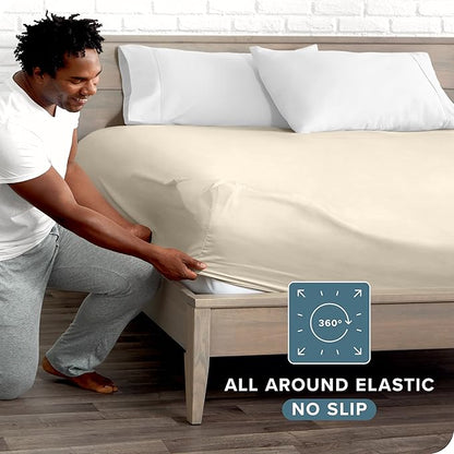 Bare Home Fitted Bottom Sheet Queen Size - Premium 1800 Microfiber - Ultra-Soft Hotel Luxury - Deep Pocket - Durable and Long Lasting - Fitted Sheet (Queen, Sand)